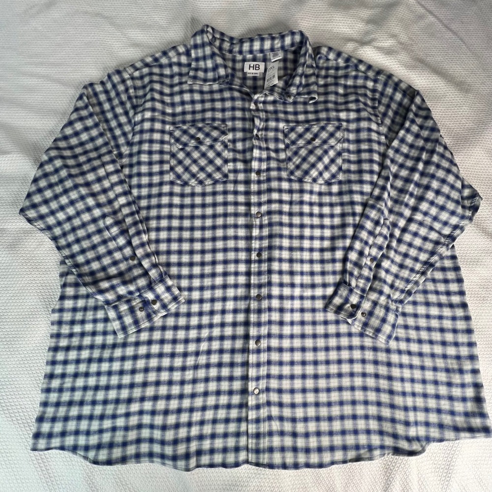 HB Big and Tall 4XLT Plaid Flannel Shirt Men Blue Green Long Sleeve Button Down